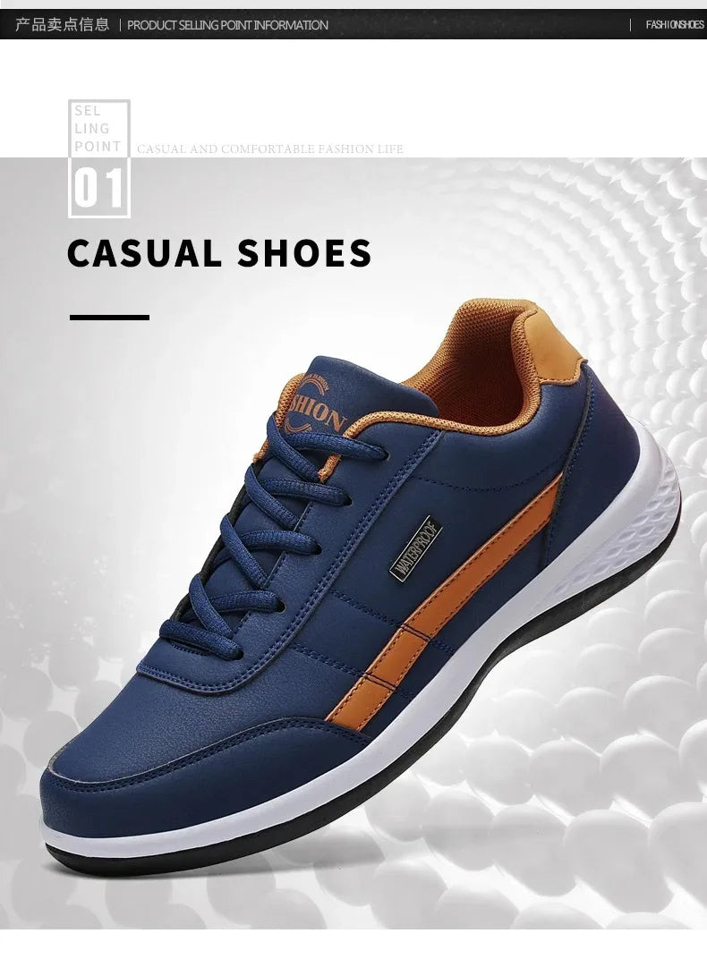 Men PU Leather Sneakers Trend Casual Breathable Shoes