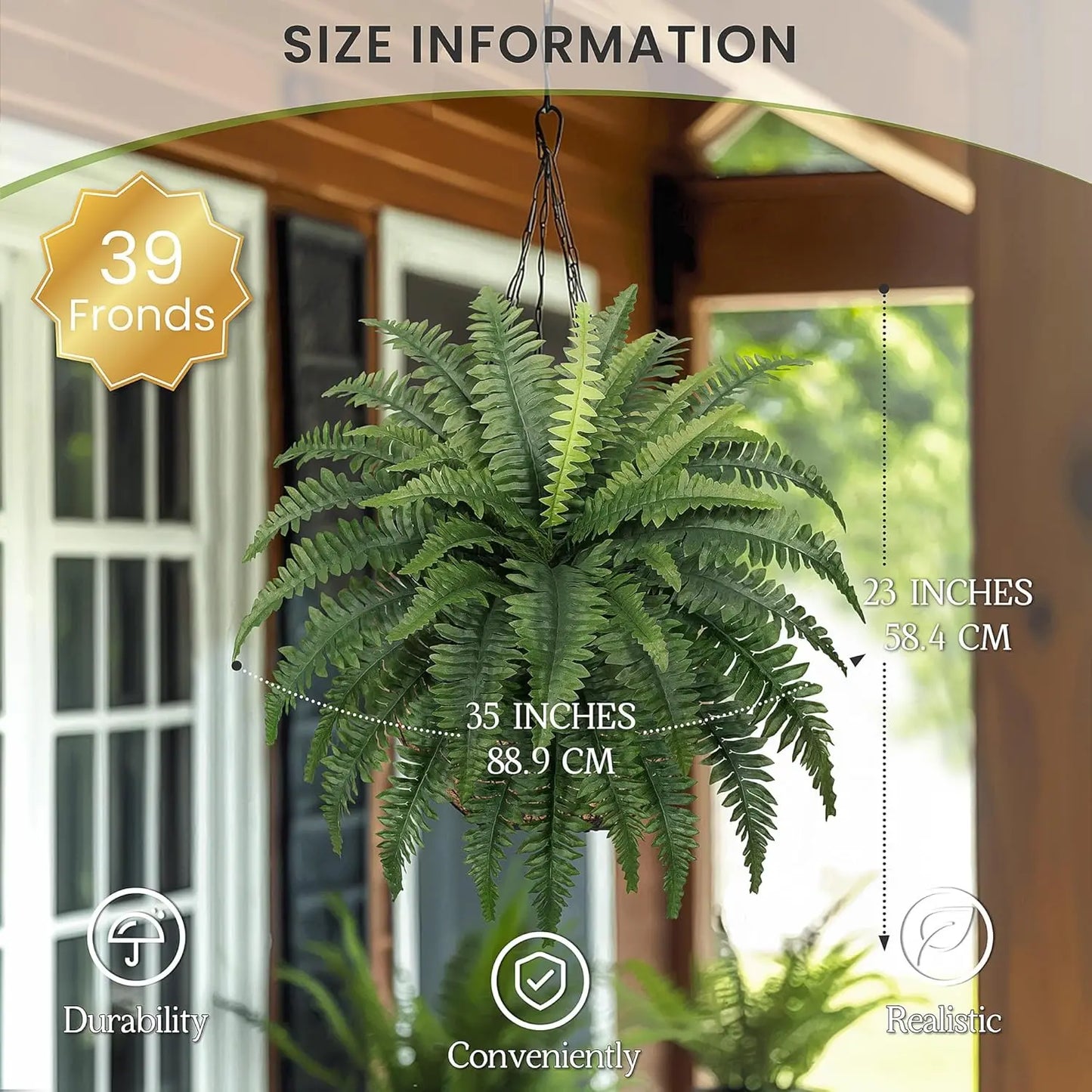 Two Artificial Boston Ferns for Outdoors Home Decor