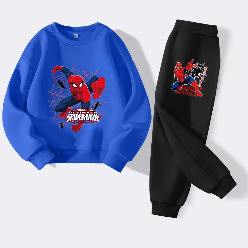 Disney Boys Cartoon Spider Man Hoodie Set Polyester Casual Wear for Kids Durable Daily Use