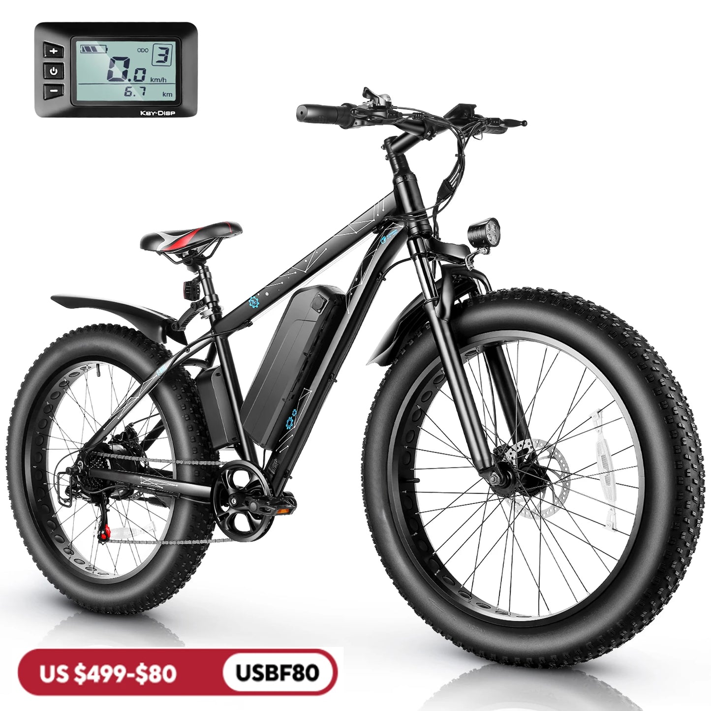 Fat Tire Electric Bike with 500W Motor, 48V 13Ah Removable Battery