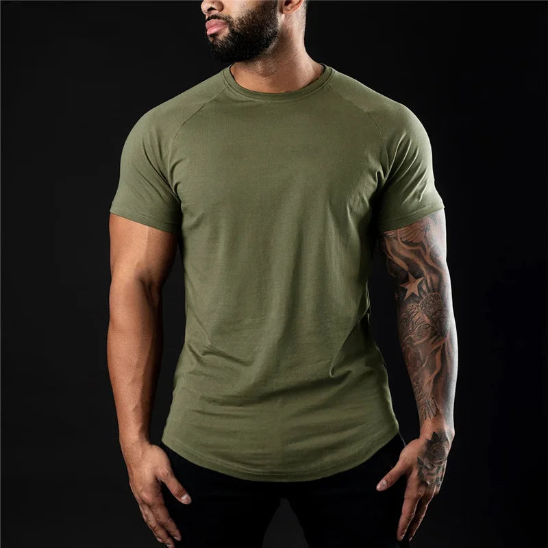 Plain Gym T Shirt For Men O Neck Short Sleeve Fitness Apparel
