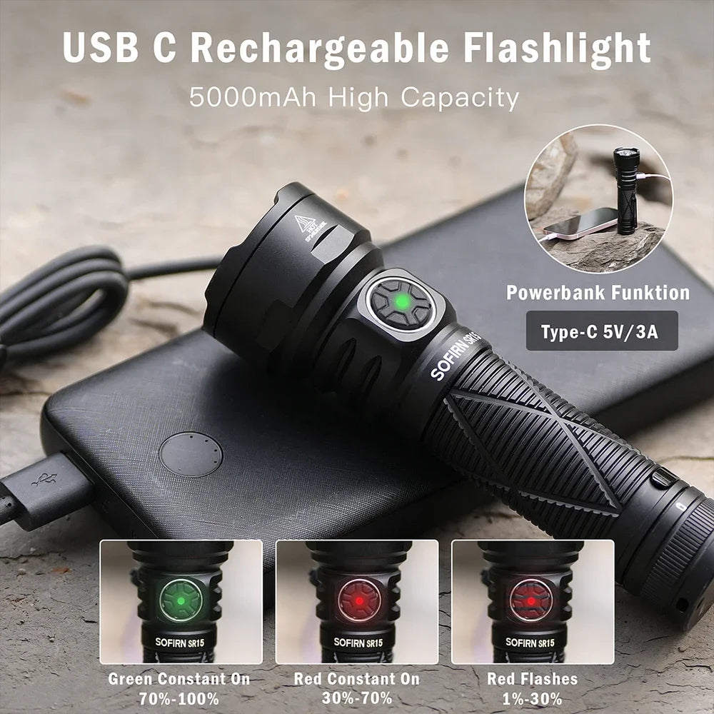 Sofirn SR15 4500LM LED Flashlight Camping Hiking Outdoor