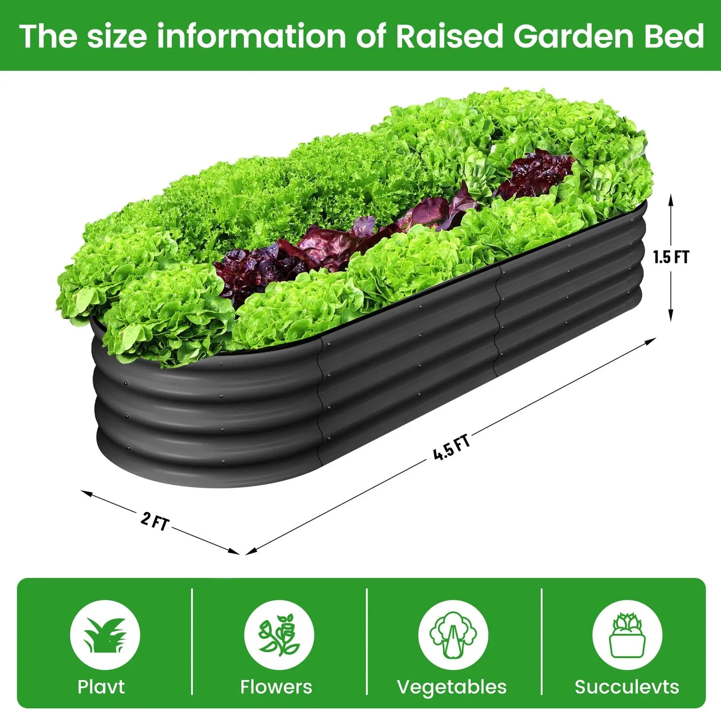 2 Pack Oval Galvanized Steel Raised Garden Bed Open Base