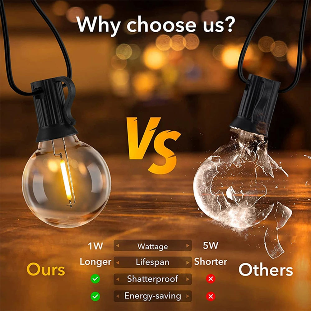 Outdoor G40 LED String Lights Waterproof Solar Powered Copper Body