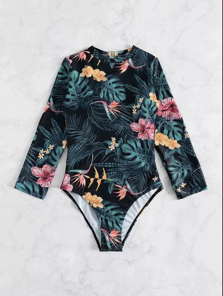 Women's Long Sleeve High Collar Backless One Piece Swimsuit