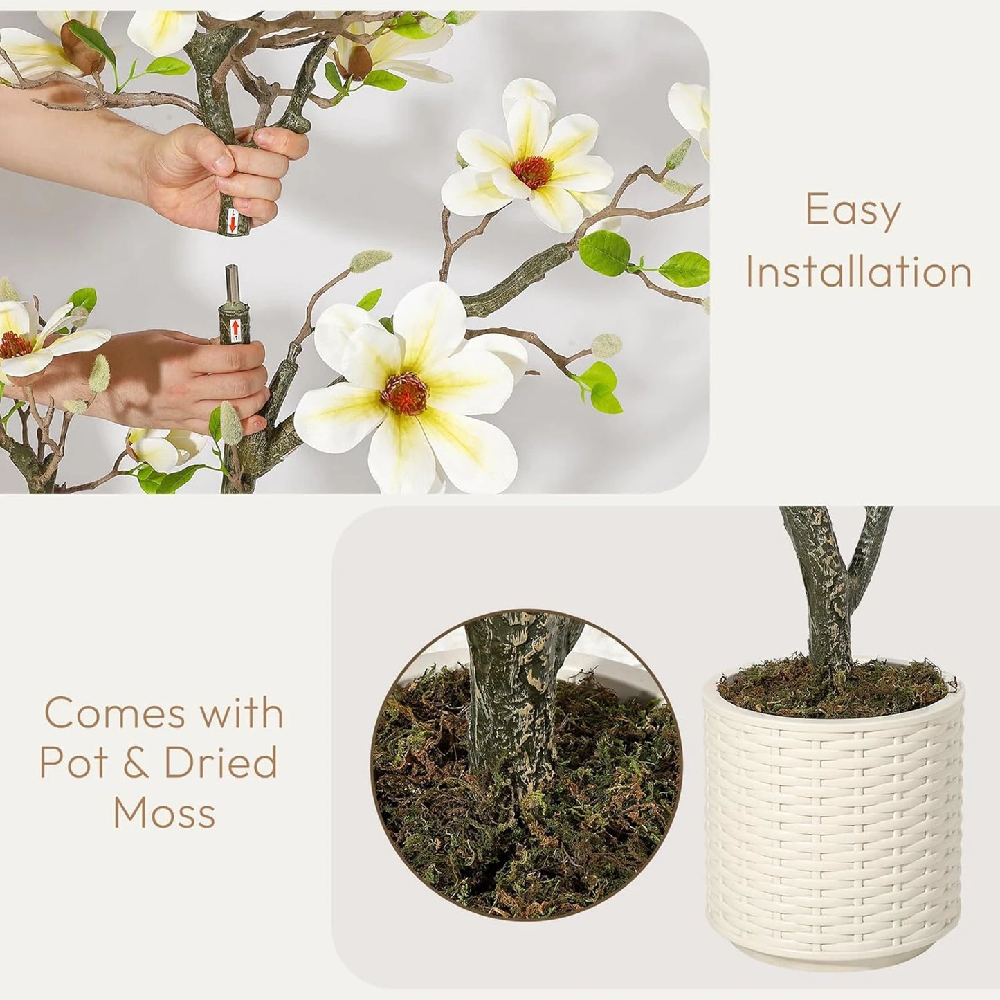 Artificial Magnolia Plant With LED Lights Faux Flower Tree Decor
