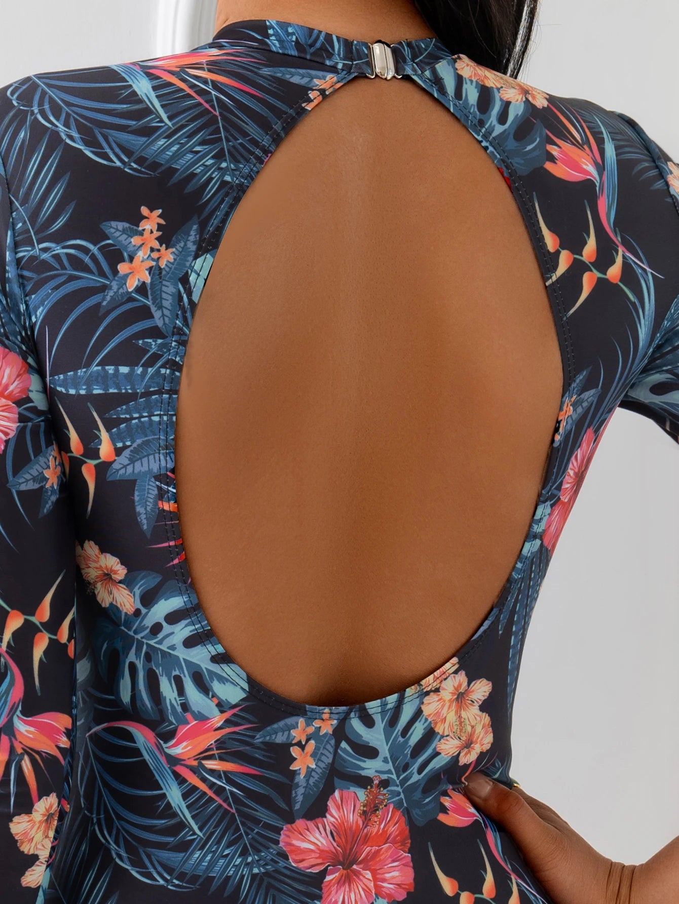 Women's Long Sleeve High Collar Backless One Piece Swimsuit