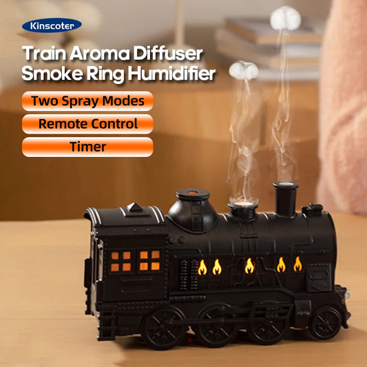 Mini Retro Train Shape AromaDifusor Atomizer Essential Oil Ultrasonic Cool Mist Air Humidifier with LED Lamp and Remote Controls