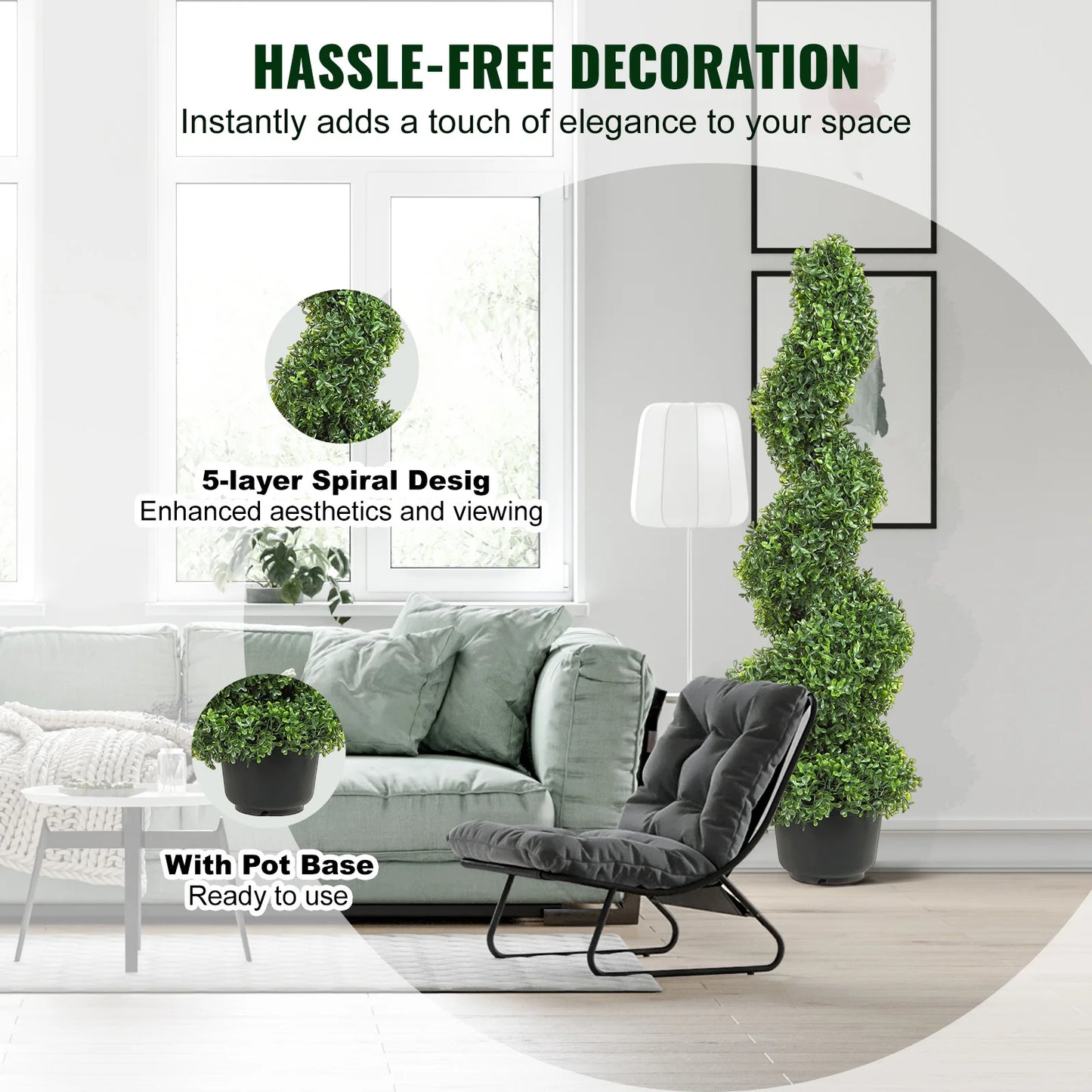 SucceBuy Artificial Boxwood Topiary Spiral Tower For Outdoor Decor