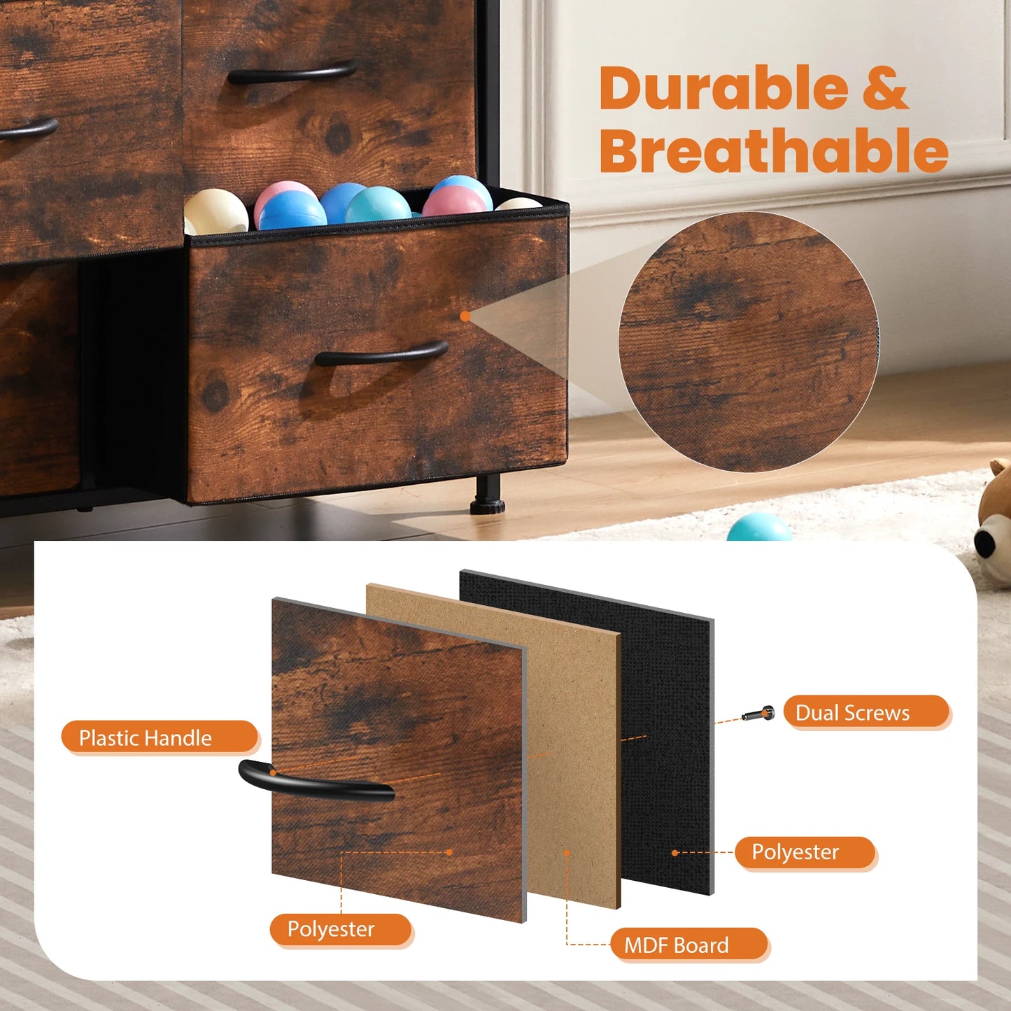 10 Fabric Drawers Wardrobe Steel Frame Storage Cabinet