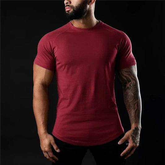 Plain Gym T Shirt For Men O Neck Short Sleeve Fitness Apparel