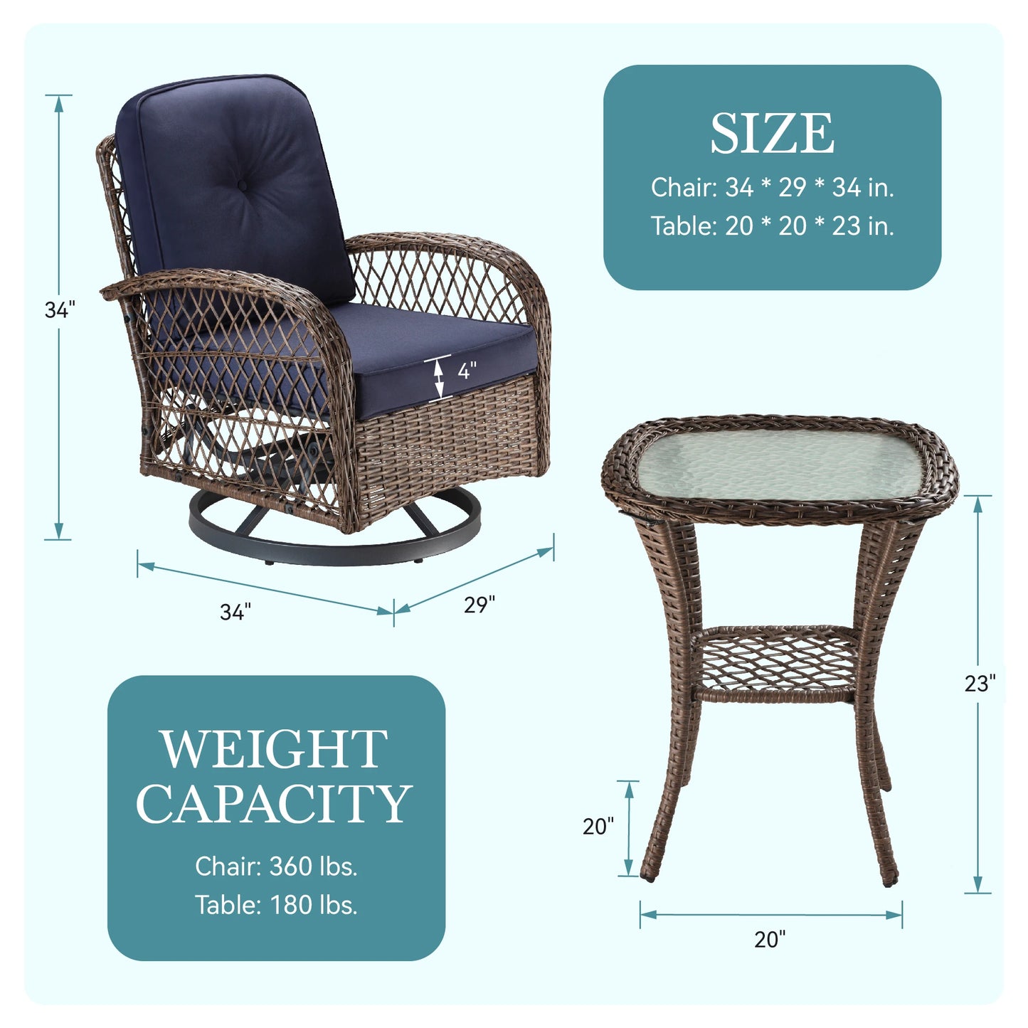 HOOMIC 3-Piece Outdoor Patio Furniture Set Rattan Wicker