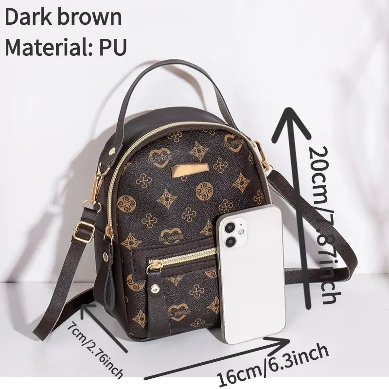 Flower Print Backpack For Women Fashion PU Material School Bag