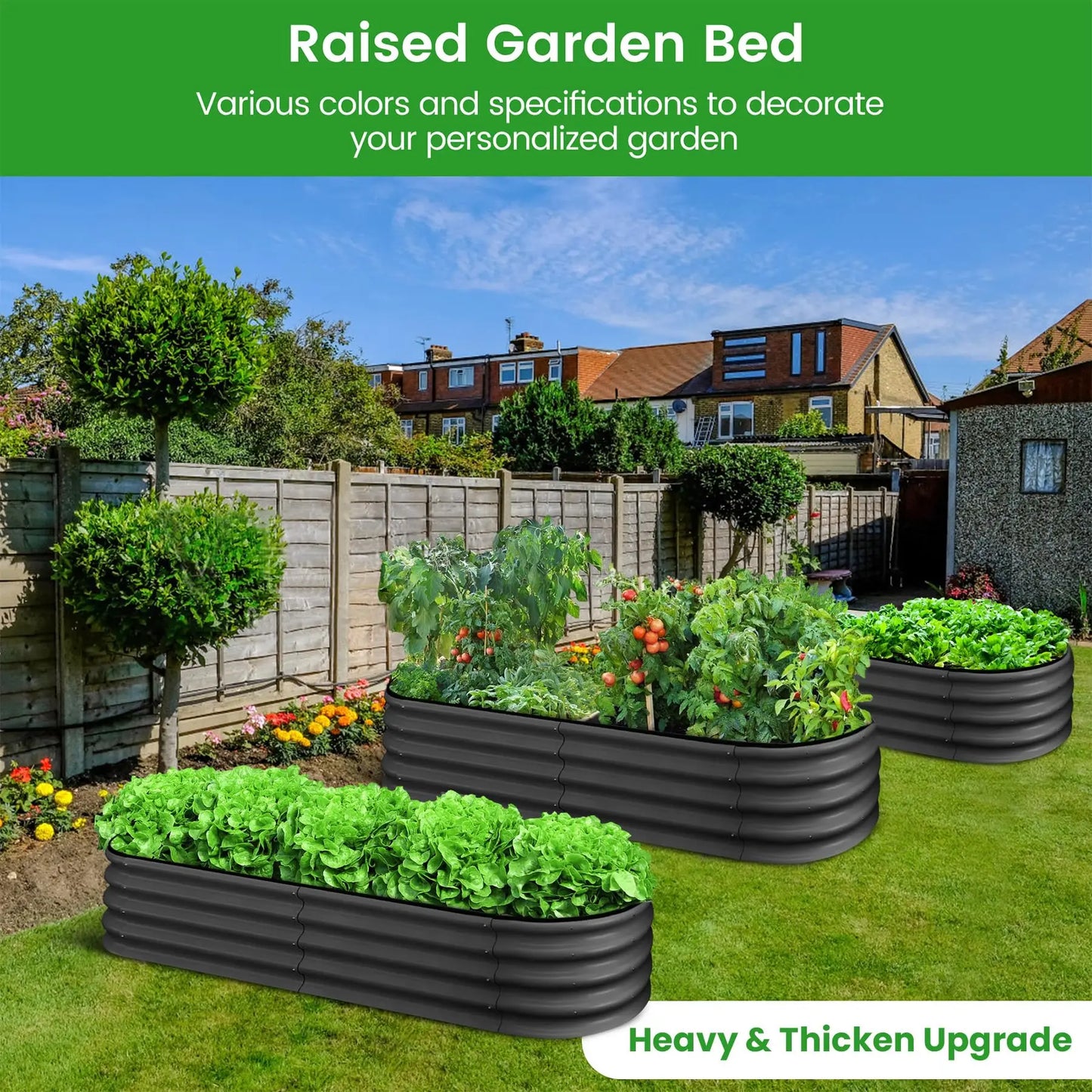 2 Pack Oval Galvanized Steel Raised Garden Bed Open Base