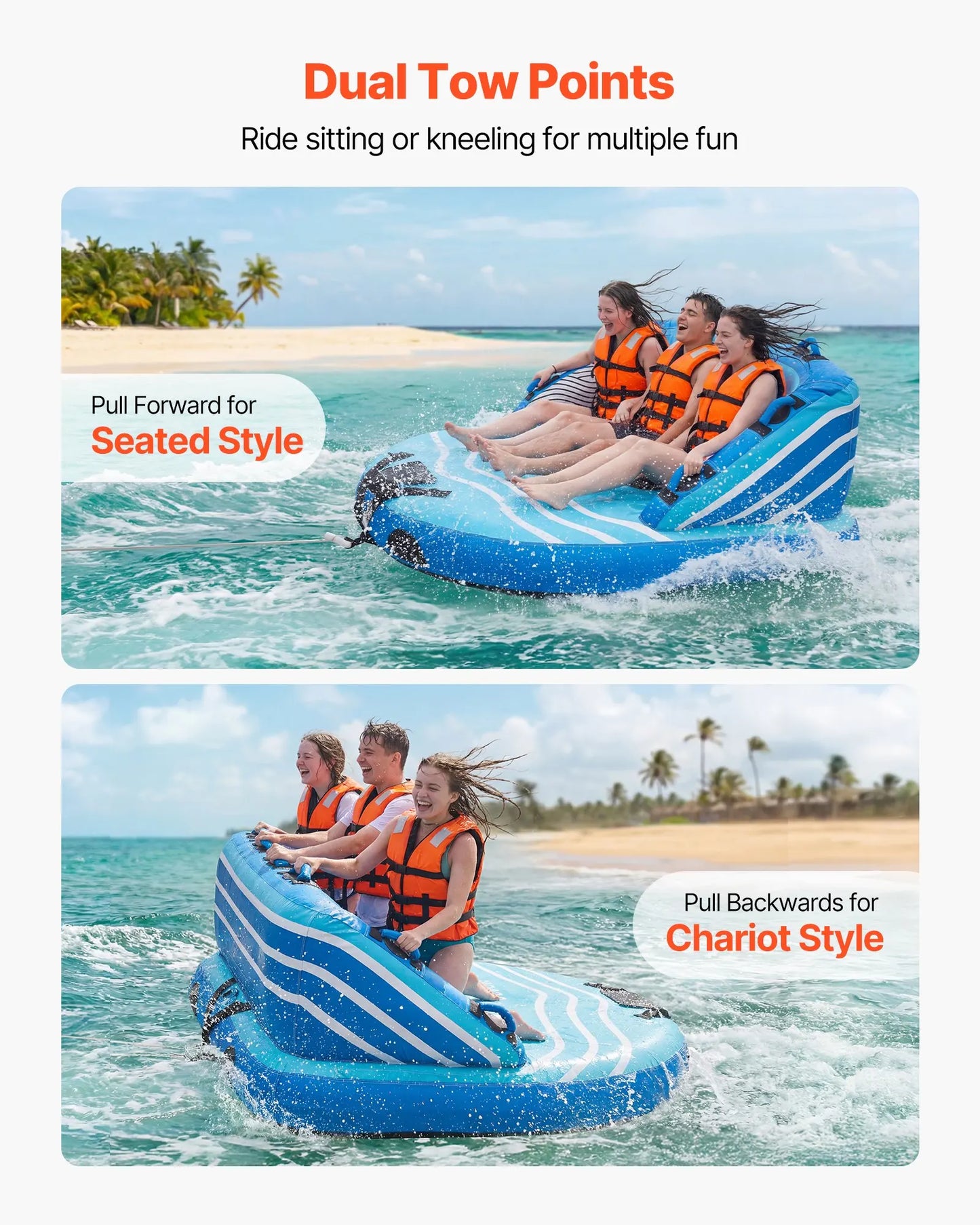 VEVOR 3 Rider Towable Tube for Boating D Shaped Backrest