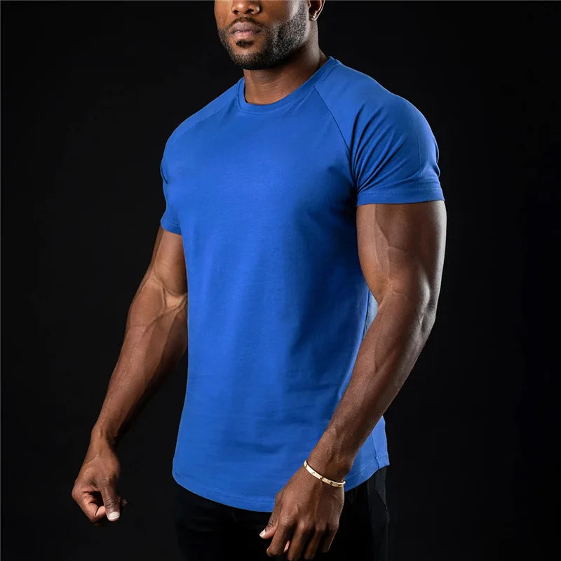 Plain Gym T Shirt For Men O Neck Short Sleeve Fitness Apparel