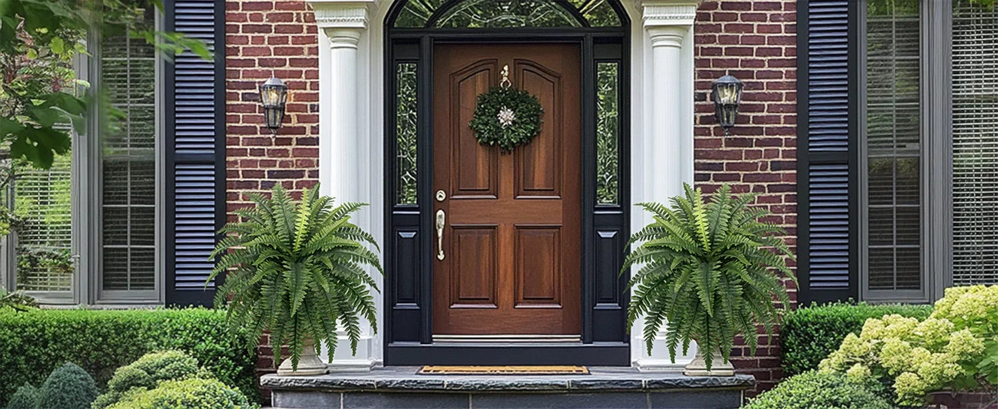 Two Artificial Boston Ferns for Outdoors Home Decor