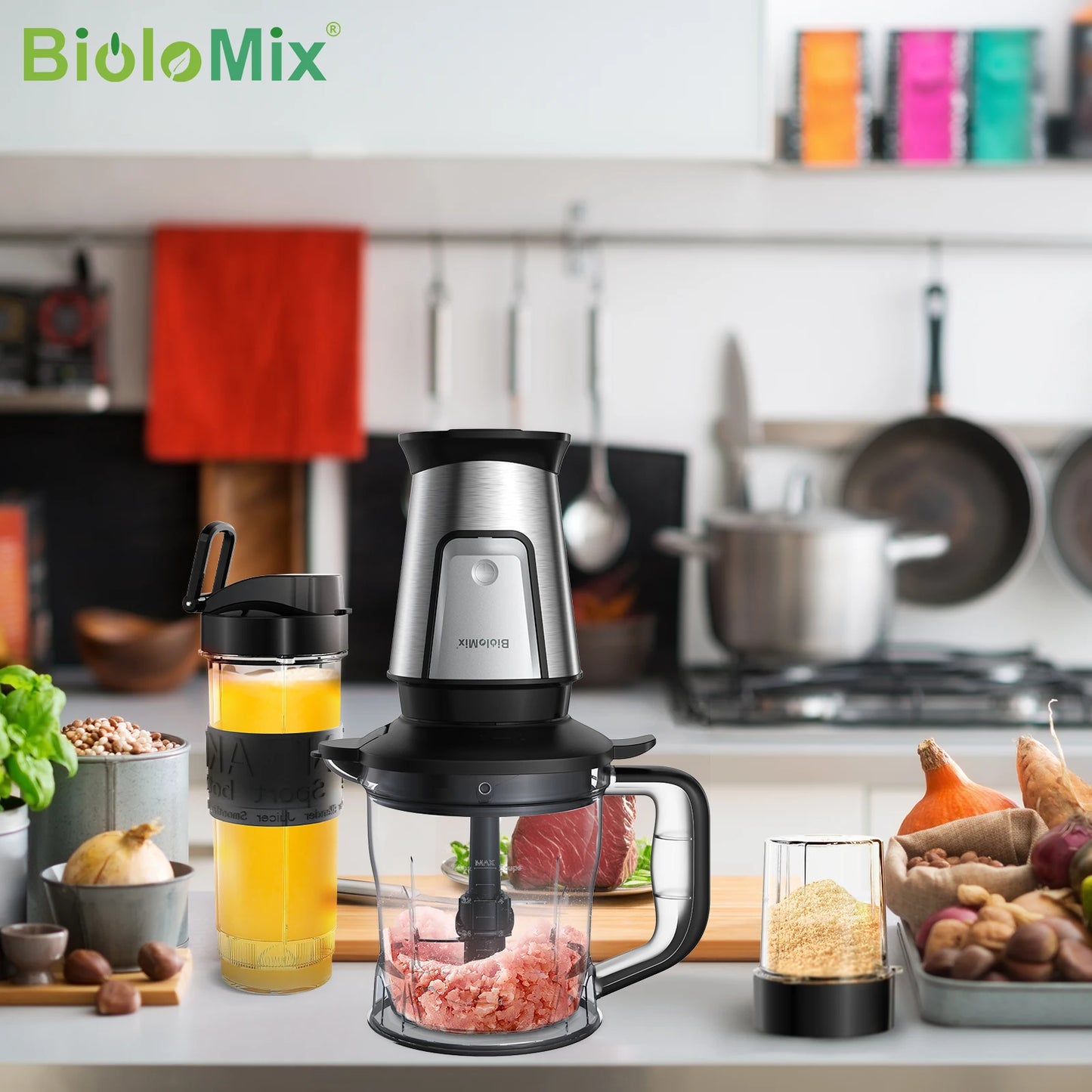 BioloMix 700W 3 in 1 Portable Food Processor Juicer Blender