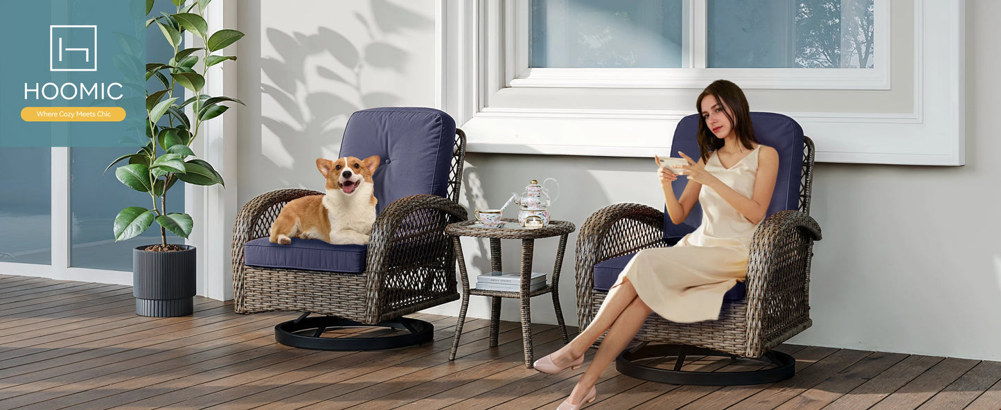 HOOMIC 3-Piece Outdoor Patio Furniture Set Rattan Wicker
