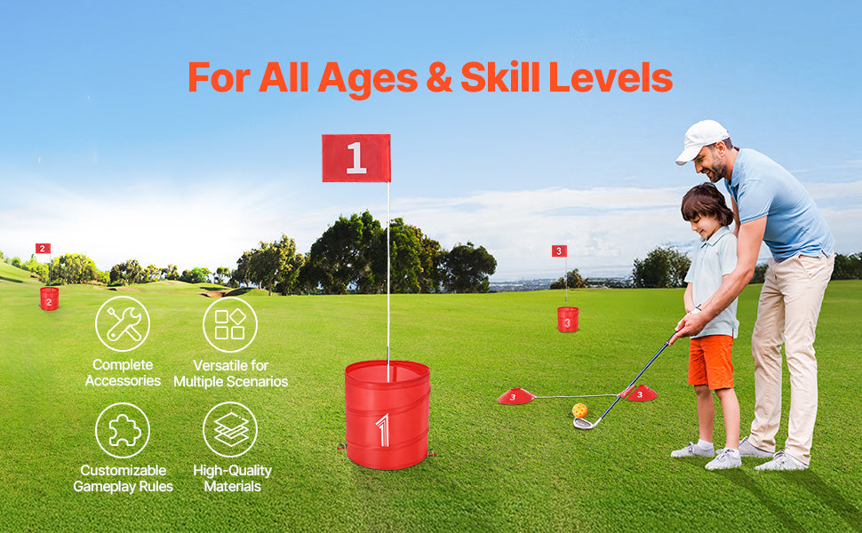 SucceBuy Kids Backyard Golf Game 3 Hole Portable Bucket Course