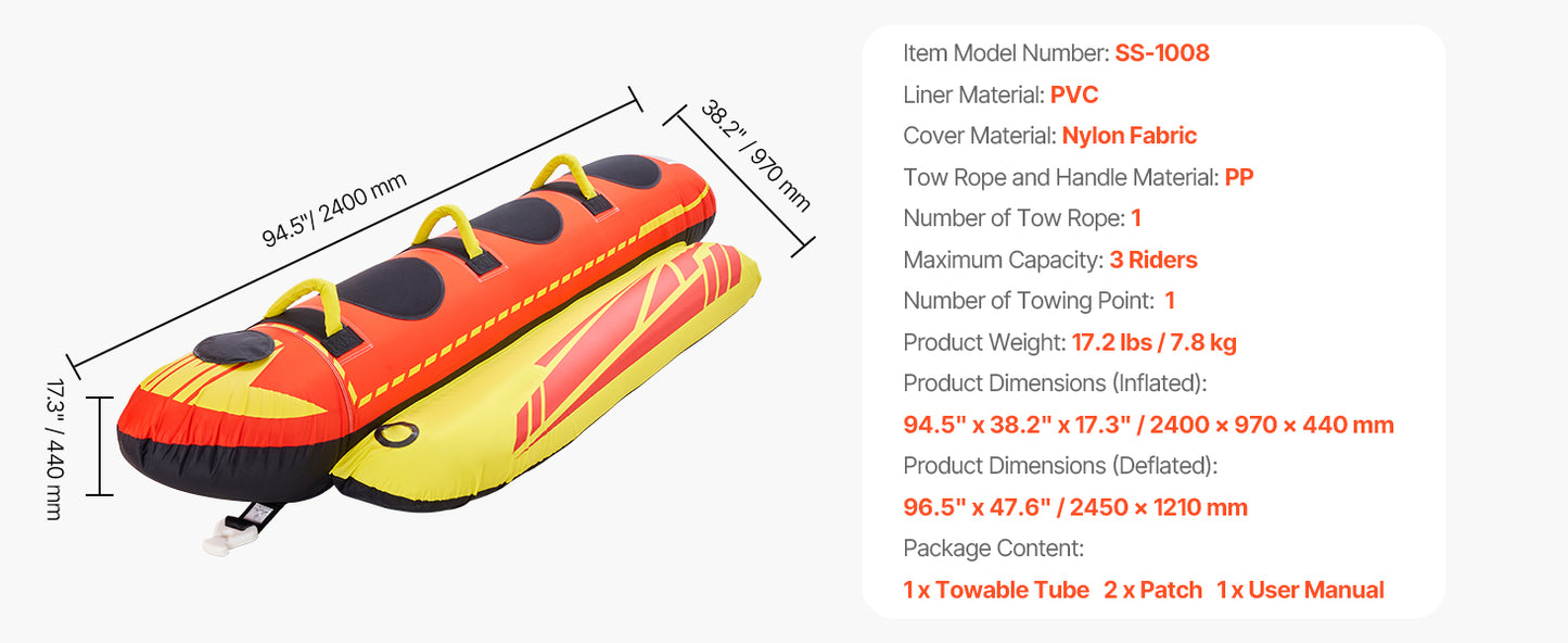 SucceBuy Inflatable Towable Boating Tubes Up To 3 Riders